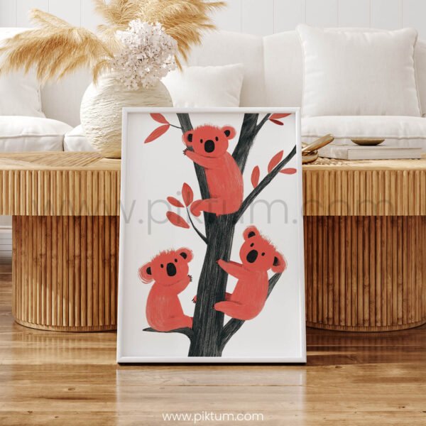 Cute Koala Family Illustration Wall Art – Playful Animal Print for Kids Room Decor