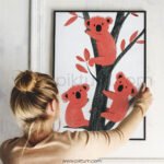 Cute Koala Family Illustration Wall Art – Playful Animal Print for Kids Room Decor