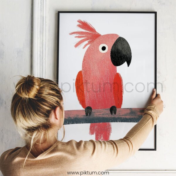 Cute Parrot Illustration Wall Art – Minimalist Tropical Animal Print