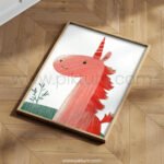 Smiling Unicorn Illustration Wall Art – Whimsical Animal Print for Kids Spaces