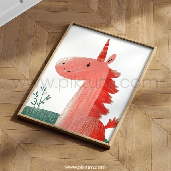 Smiling Unicorn Illustration Wall Art – Whimsical Animal Print for Kids Spaces