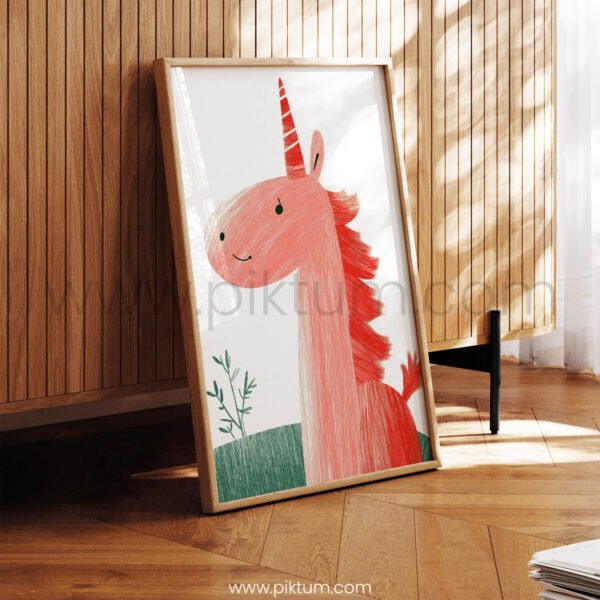Smiling Unicorn Illustration Wall Art – Whimsical Animal Print for Kids Spaces