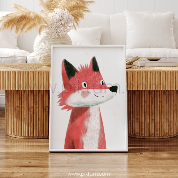 Friendly Fox Illustration Wall Art – Soft Woodland Animal Print