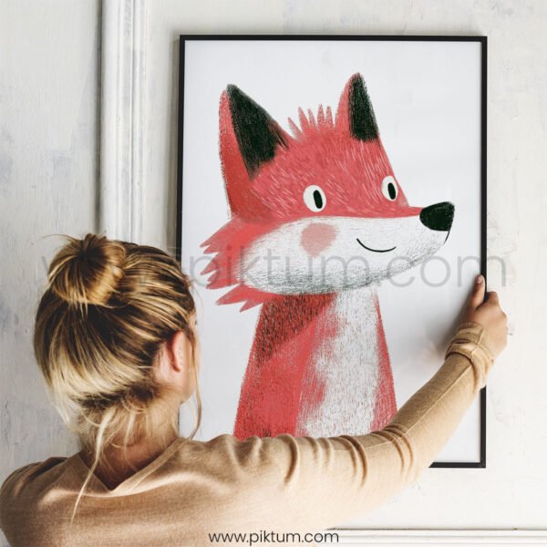 Friendly Fox Illustration Wall Art – Soft Woodland Animal Print