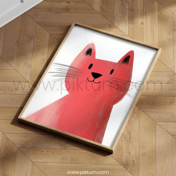 Playful Cat Illustration Wall Art – Modern Animal Print with Soft Texture
