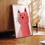 Playful Cat Illustration Wall Art – Modern Animal Print with Soft Texture