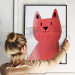 Playful Cat Illustration Wall Art – Modern Animal Print with Soft Texture