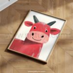 Smiling Cow Illustration Wall Art – Gentle Farm Animal Print
