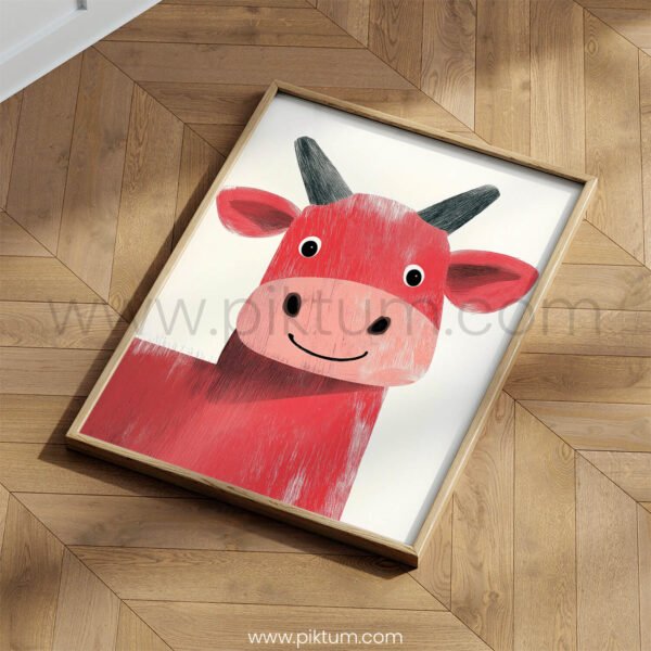 Smiling Cow Illustration Wall Art – Gentle Farm Animal Print