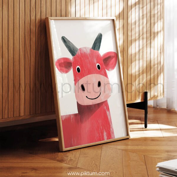 Smiling Cow Illustration Wall Art – Gentle Farm Animal Print