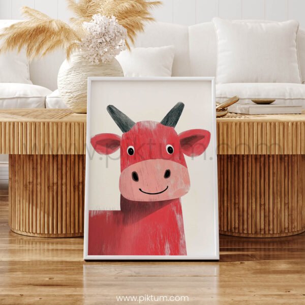 Smiling Cow Illustration Wall Art – Gentle Farm Animal Print