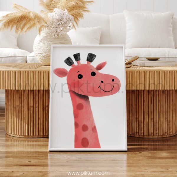 Happy Giraffe Illustration Wall Art – Playful Safari Animal Print