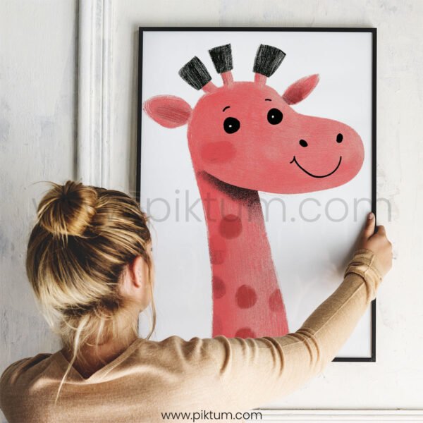 Happy Giraffe Illustration Wall Art – Playful Safari Animal Print