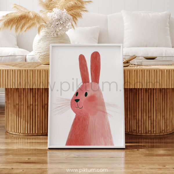Curious Bunny Illustration Wall Art – Soft Minimal Animal Print