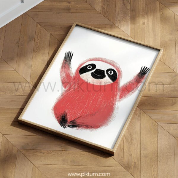 Joyful Sloth Illustration Wall Art – Playful Jungle Animal Print