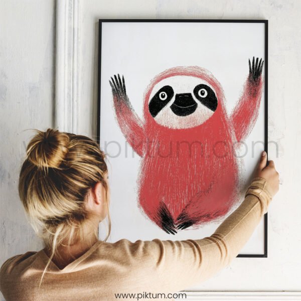 Joyful Sloth Illustration Wall Art – Playful Jungle Animal Print