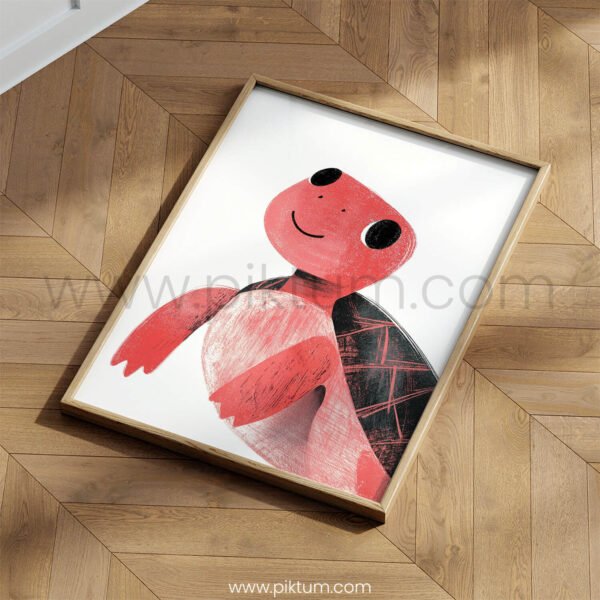 Friendly Turtle Illustration Wall Art – Minimal Animal Print for Kids Rooms