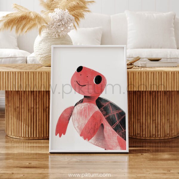 Friendly Turtle Illustration Wall Art – Minimal Animal Print for Kids Rooms