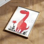 Happy Dinosaur Illustration Wall Art – Playful Animal Print for Kids Rooms