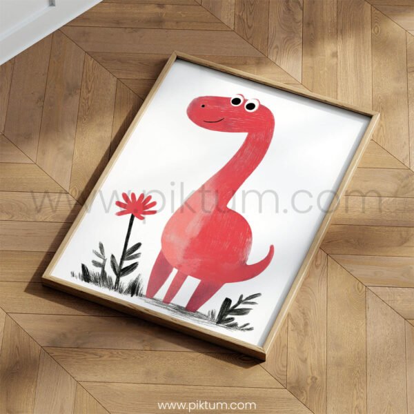 Happy Dinosaur Illustration Wall Art – Playful Animal Print for Kids Rooms