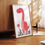 Happy Dinosaur Illustration Wall Art – Playful Animal Print for Kids Rooms