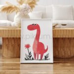 Happy Dinosaur Illustration Wall Art – Playful Animal Print for Kids Rooms