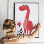 Happy Dinosaur Illustration Wall Art – Playful Animal Print for Kids Rooms