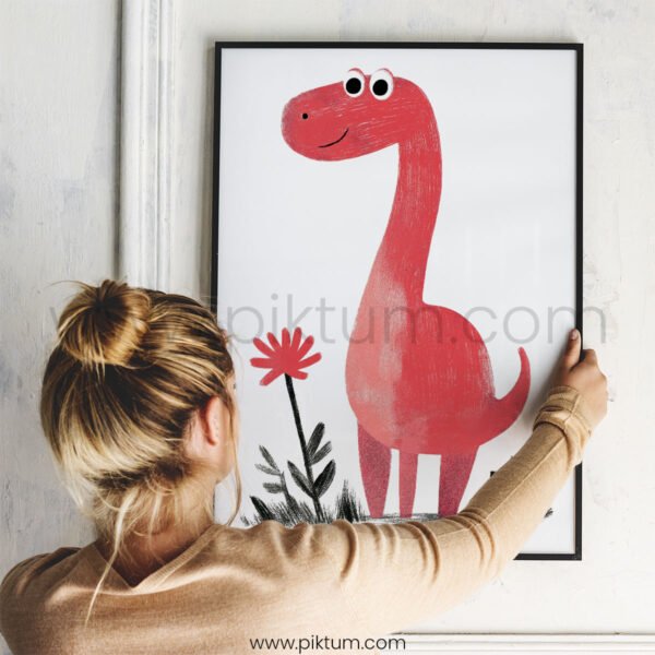 Happy Dinosaur Illustration Wall Art – Playful Animal Print for Kids Rooms