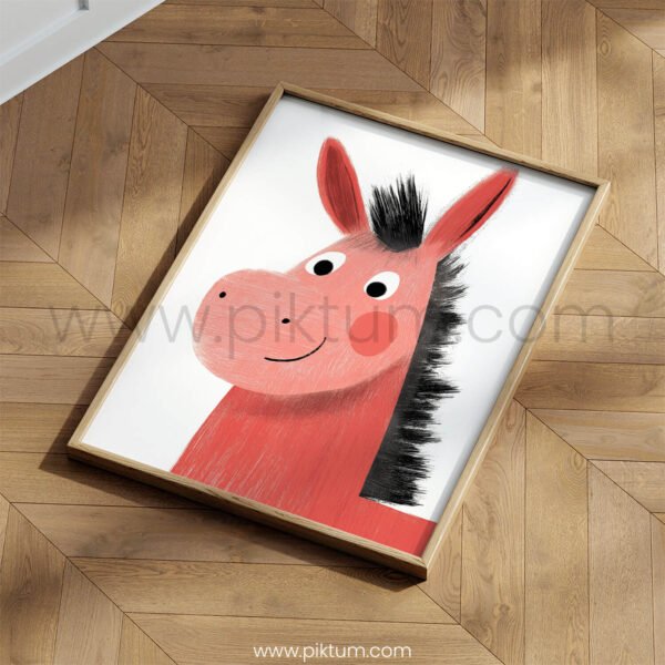 Smiling Horse Illustration Wall Art – Gentle Farm Animal Print