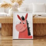 Smiling Horse Illustration Wall Art – Gentle Farm Animal Print