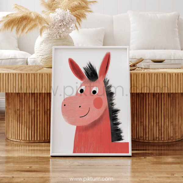 Smiling Horse Illustration Wall Art – Gentle Farm Animal Print