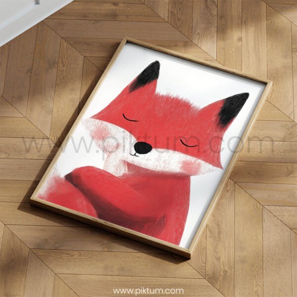 Sleeping Fox Illustration Wall Art – Calm Woodland Animal Print