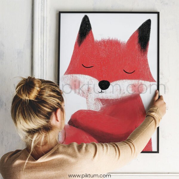 Sleeping Fox Illustration Wall Art – Calm Woodland Animal Print