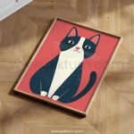 Modern Cat Illustration Wall Art – Minimal Pet Print with Bold Colors