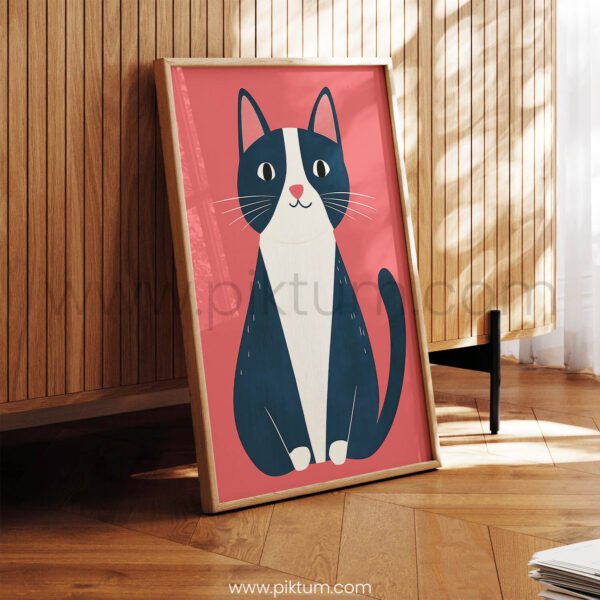 Modern Cat Illustration Wall Art – Minimal Pet Print with Bold Colors