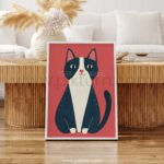 Modern Cat Illustration Wall Art – Minimal Pet Print with Bold Colors