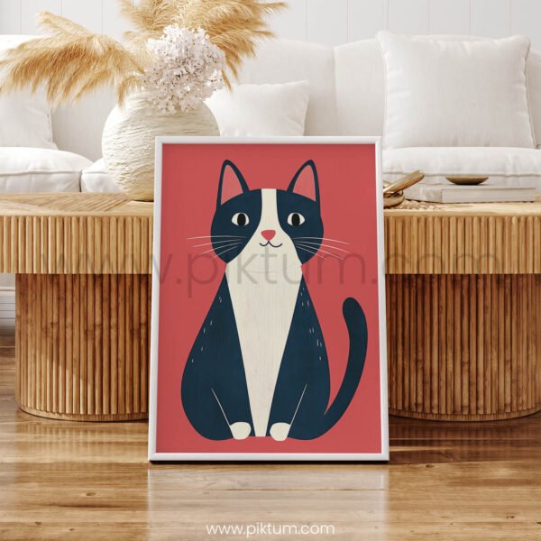 Modern Cat Illustration Wall Art – Minimal Pet Print with Bold Colors