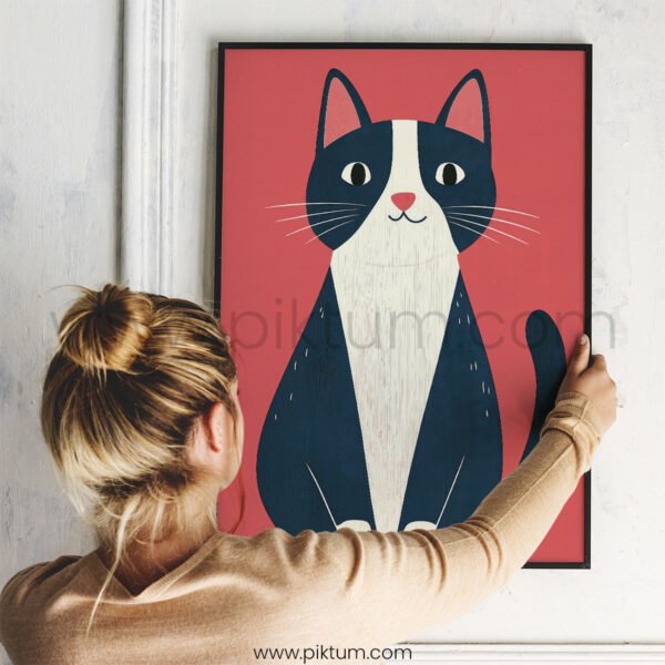 Modern Cat Illustration Wall Art – Minimal Pet Print with Bold Colors