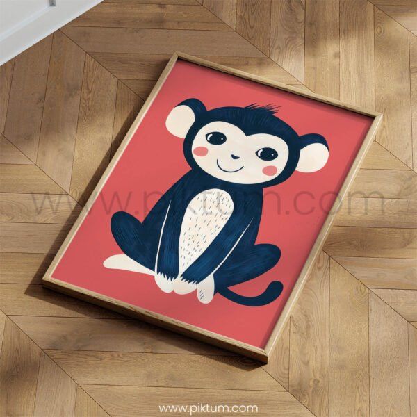 Cute Monkey Wall Art – Modern Jungle Animal Illustration for Kids Decor