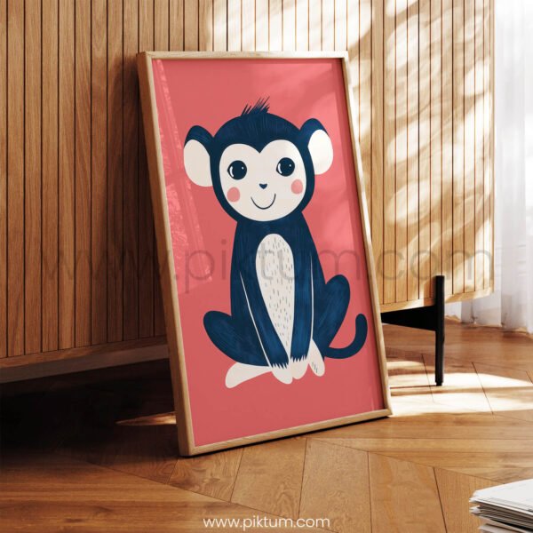 Cute Monkey Wall Art – Modern Jungle Animal Illustration for Kids Decor