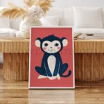 Cute Monkey Wall Art – Modern Jungle Animal Illustration for Kids Decor