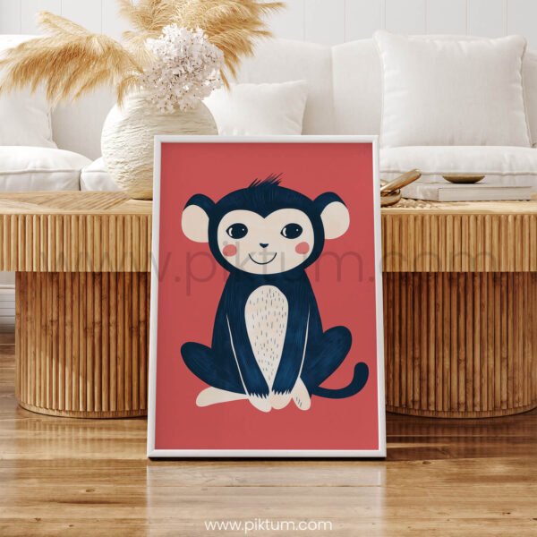 Cute Monkey Wall Art – Modern Jungle Animal Illustration for Kids Decor