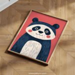 Cute Panda Wall Art – Modern Animal Illustration in Soft Red Tones