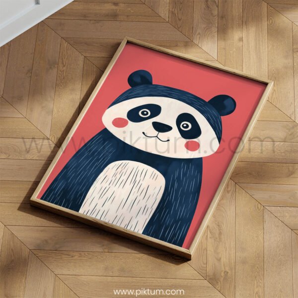 Cute Panda Wall Art – Modern Animal Illustration in Soft Red Tones