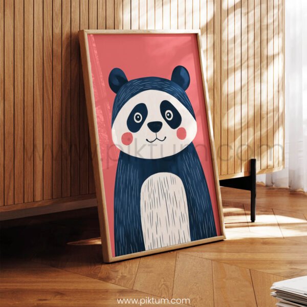 Cute Panda Wall Art – Modern Animal Illustration in Soft Red Tones
