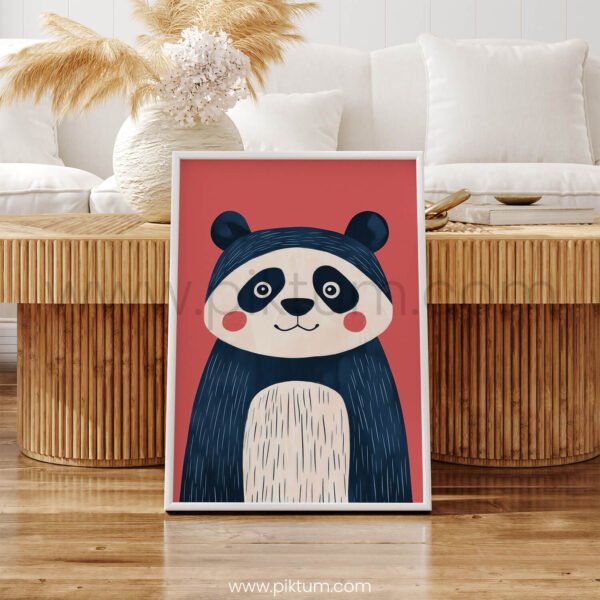Cute Panda Wall Art – Modern Animal Illustration in Soft Red Tones