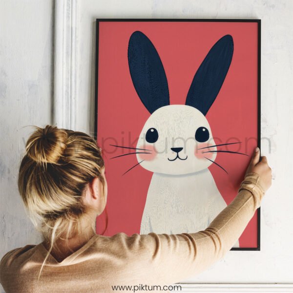 Soft Bunny Portrait – Minimal Animal Wall Art Print