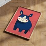 Friendly Rhino Illustration – Modern Animal Wall Art Print