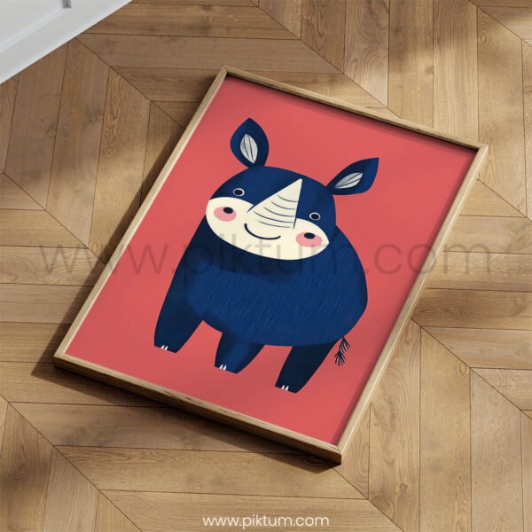 Friendly Rhino Illustration – Modern Animal Wall Art Print