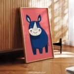 Friendly Rhino Illustration – Modern Animal Wall Art Print